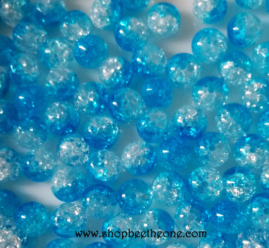 Perle ronde en pierre naturelle effet craquelé - 6 mm - Bleu/blanc
