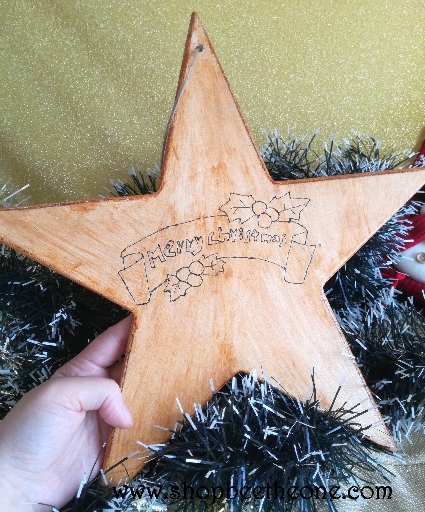 Grande étoile de Noël en bois pyrogravée - Marque Zambara