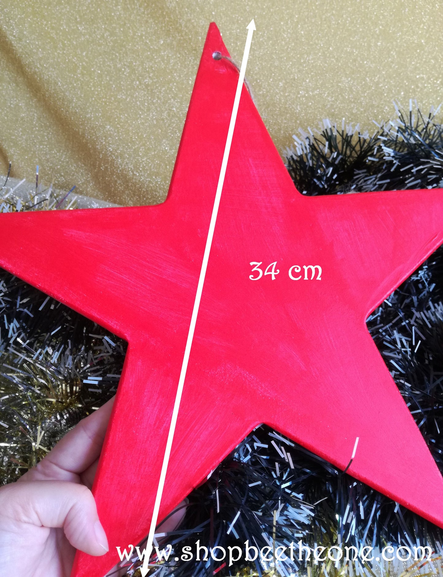 Grande étoile de Noël en bois pyrogravée et peinte à la main - Marque Zambara