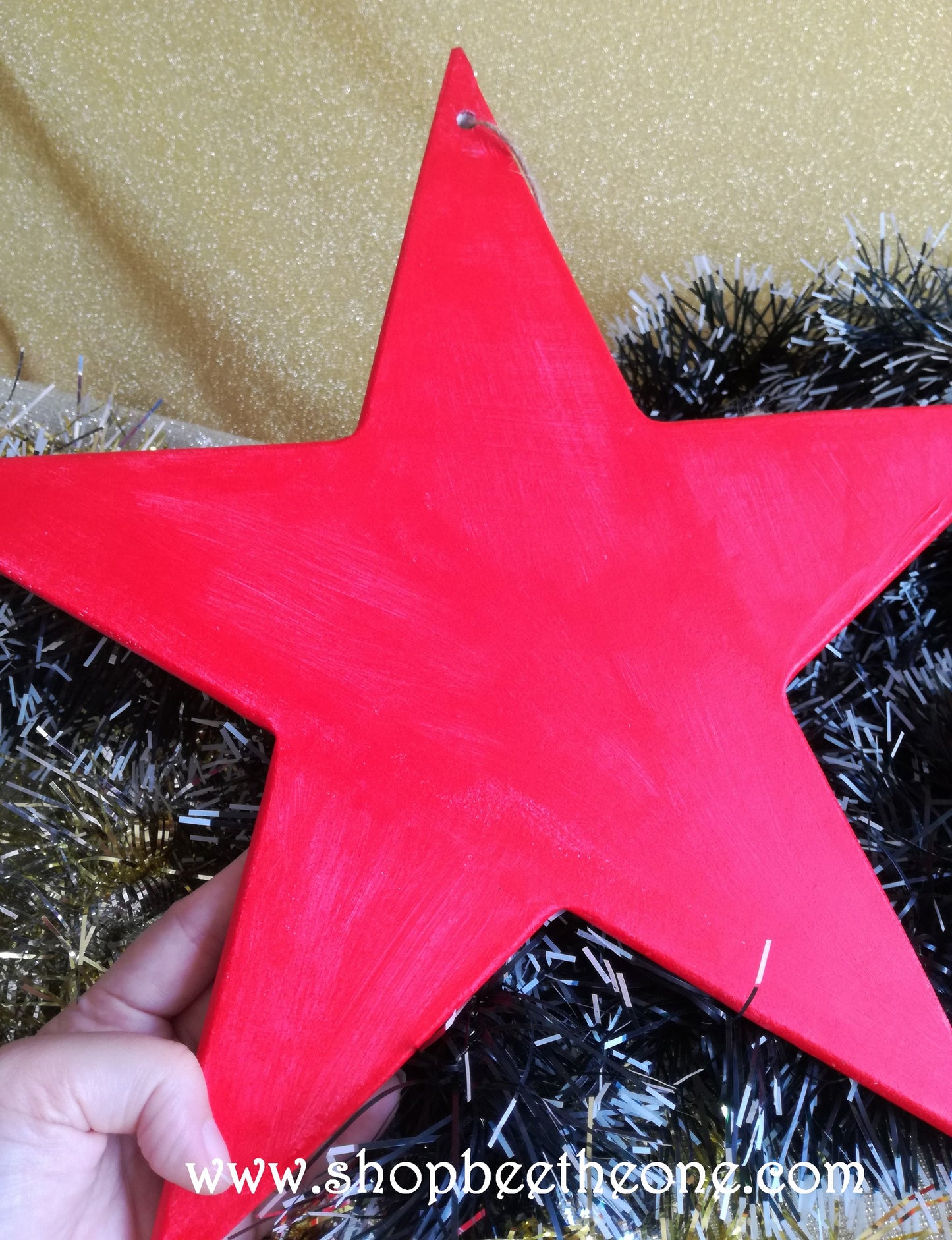Grande étoile de Noël en bois pyrogravée et peinte à la main - Marque Zambara