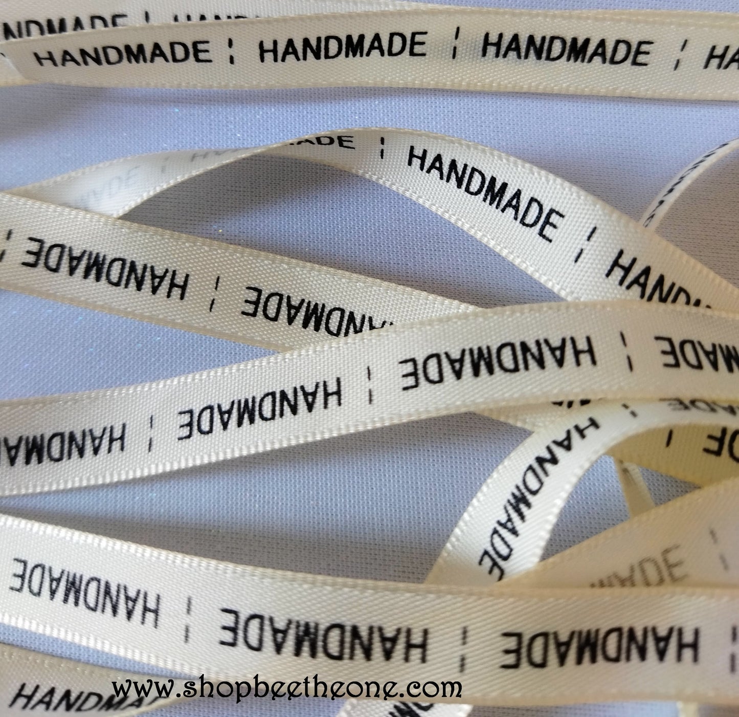 Ruban étiquettes "Handmade" - 10 mm x 1 m - beige/noir