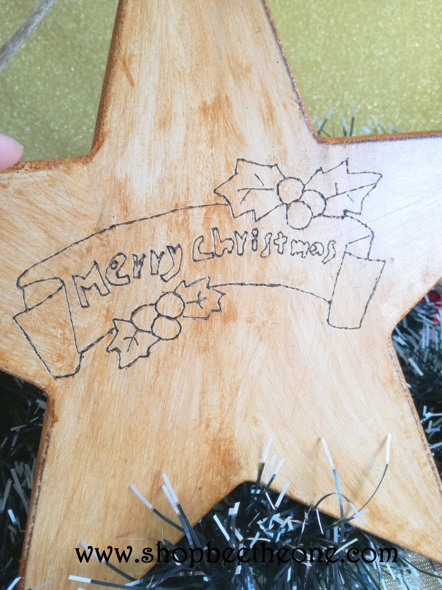 Grande étoile de Noël en bois pyrogravée - Marque Zambara