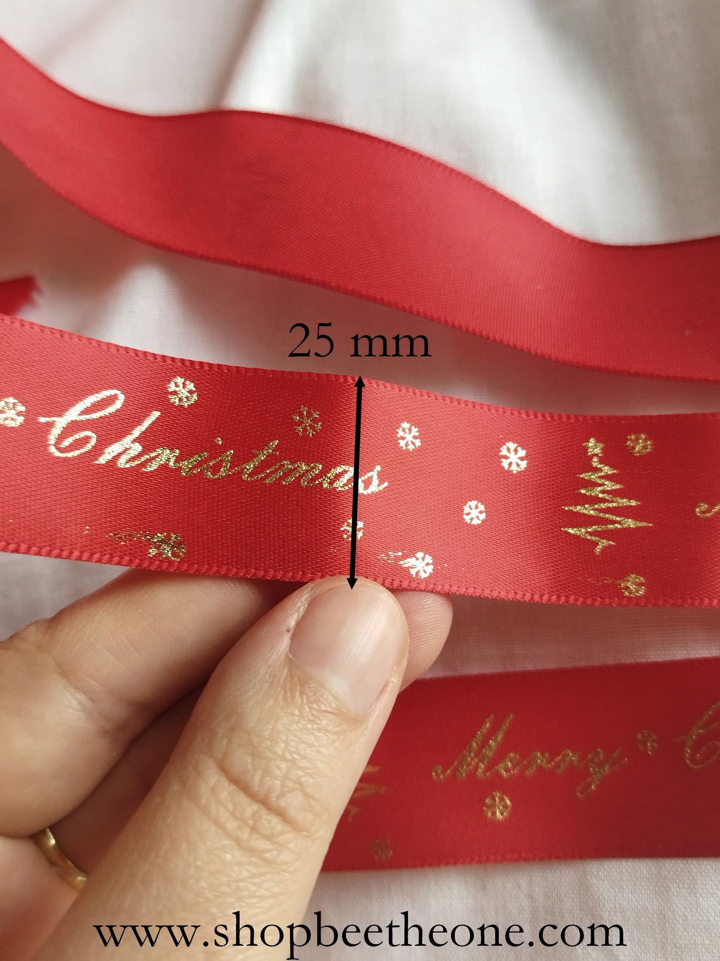 Ruban de satin brillant "Merry Christmas" - 25 mm x 1 m - Simple face - 2 coloris