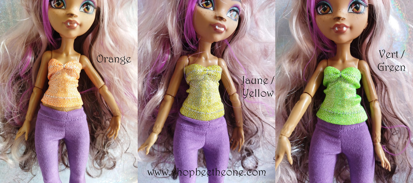 Bustier Sirène imprimé holographique pour poupées Monster High/Ever After High/Hairmazing/Winx Club (Mattel) - 12 coloris - Collection Basics - par Bee the One