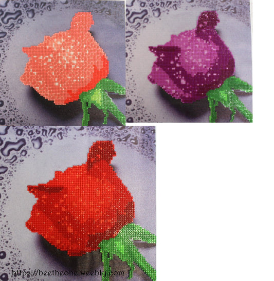 Kit Broderie Diamant Fleur "Ma Première Rose" - 30 x 30 cm - Rouge, rose ou violet