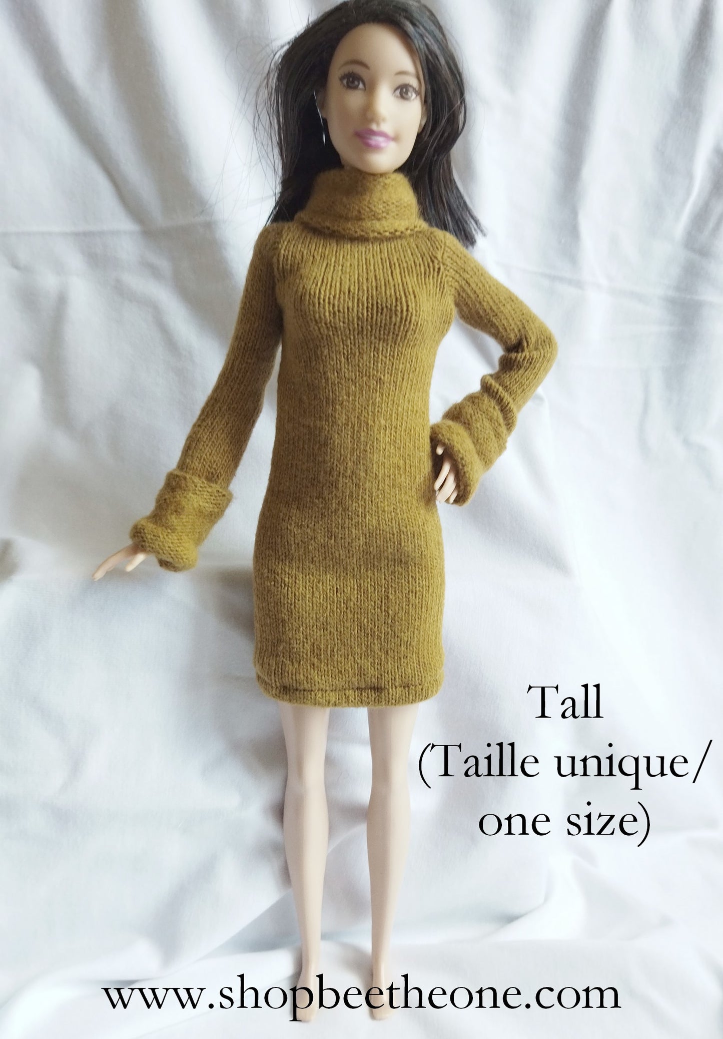 Robe d'hiver en maille pour poupées Barbie - marron argile - 4 tailles - par Bee the One
