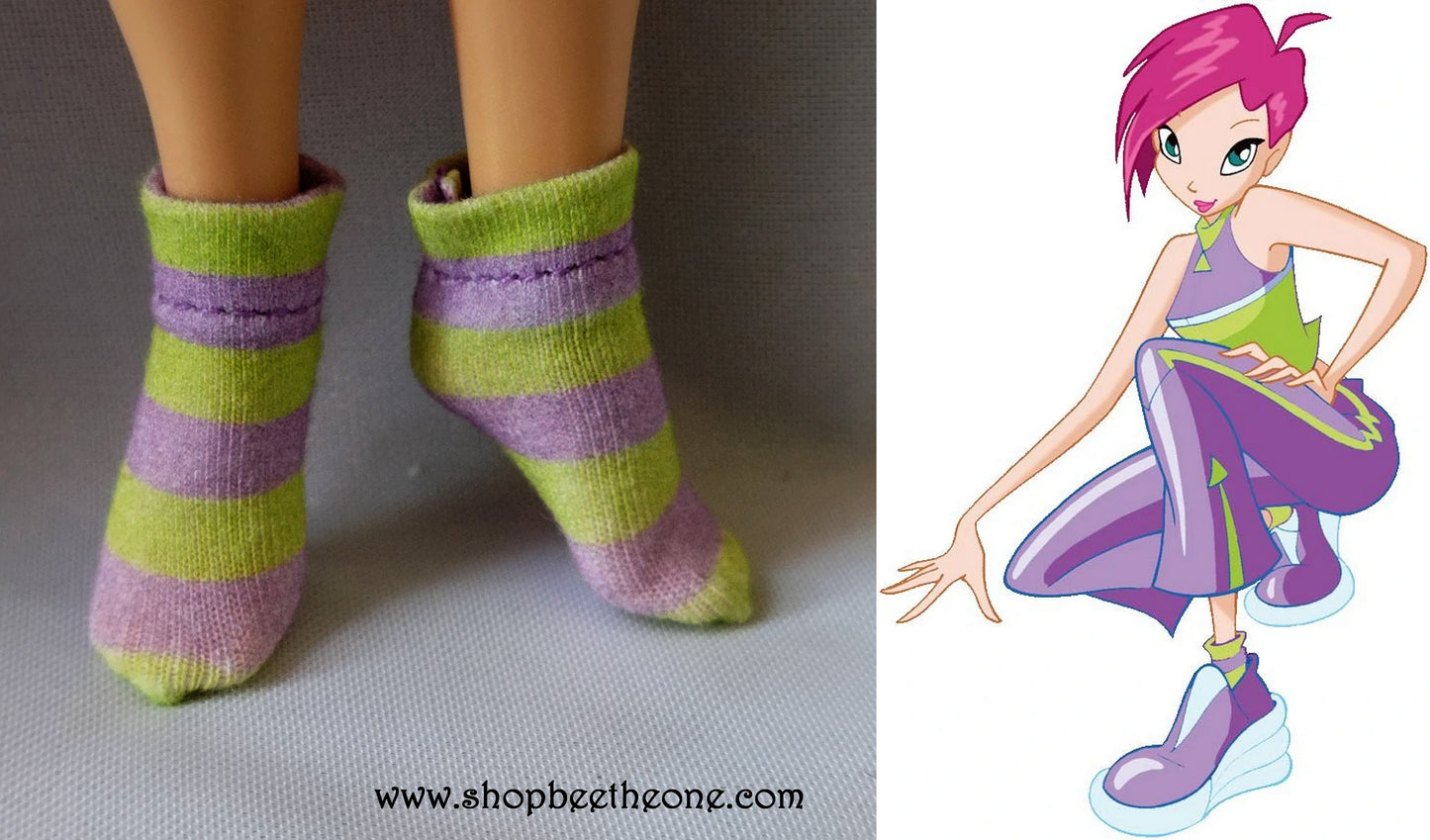 Paire de Chaussettes rayées pour poupées Rainbow High - Violet/vert - Collection Cosplay Club - par Bee the One