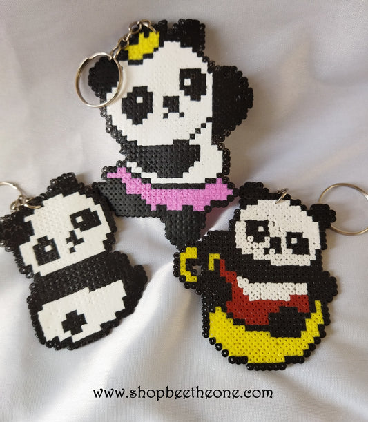 Porte-clés en perles à repasser Hama Panda kawaii - 3 modèles - fait sur demande