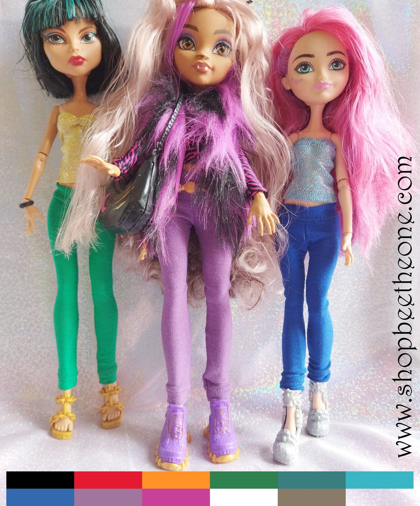 Pantalon collant leggings pour poupées Monster High/Ever After High/Hairmazing - 2 tailles - 8 coloris - Collection Basics - par Bee the One