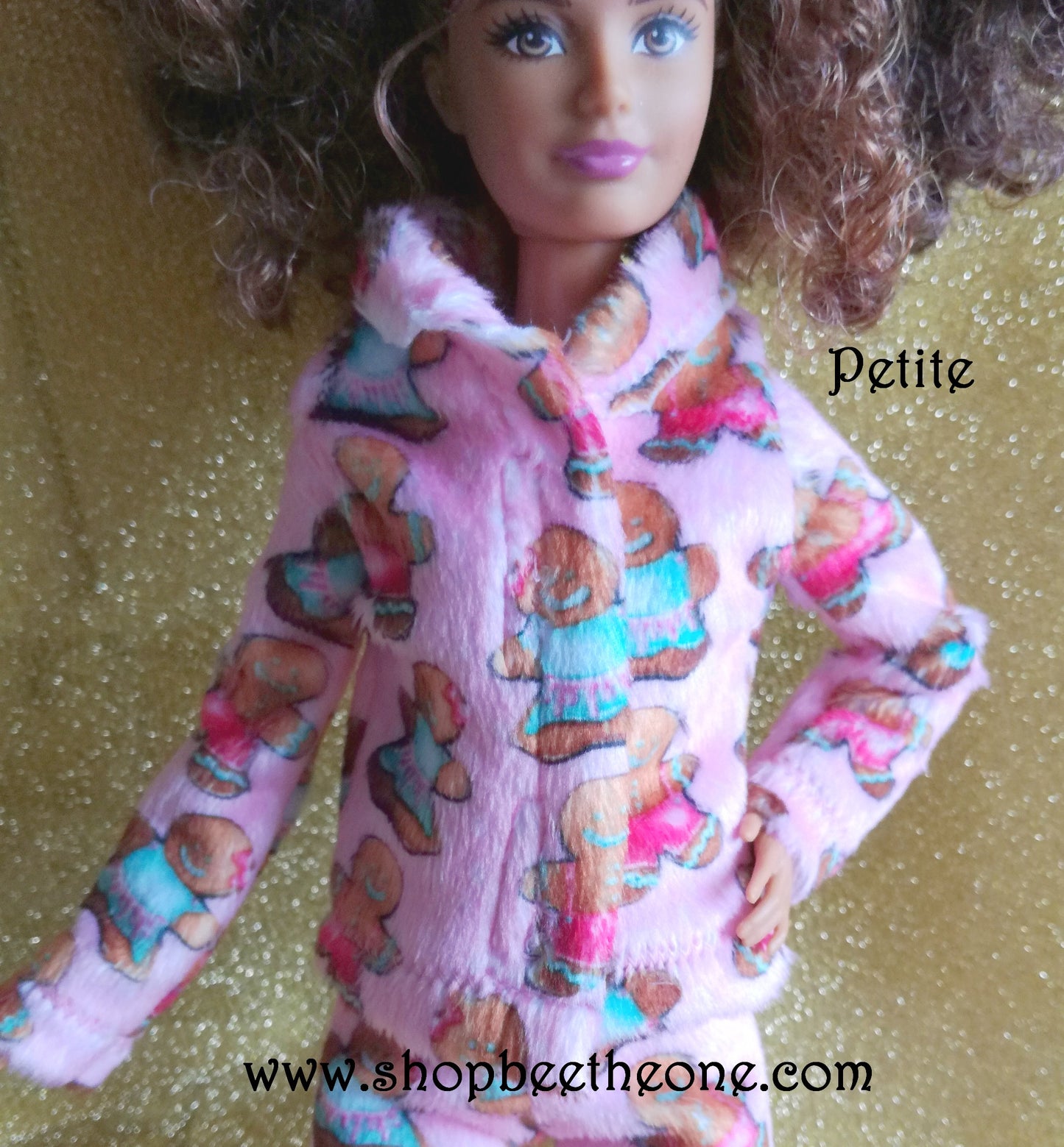 Pyjama de Noël "Bonhommes pain d'épice" tout doux, pantalon ou veste pour poupées Barbie - 4 tailles - tissu exclusif - Collection Noël