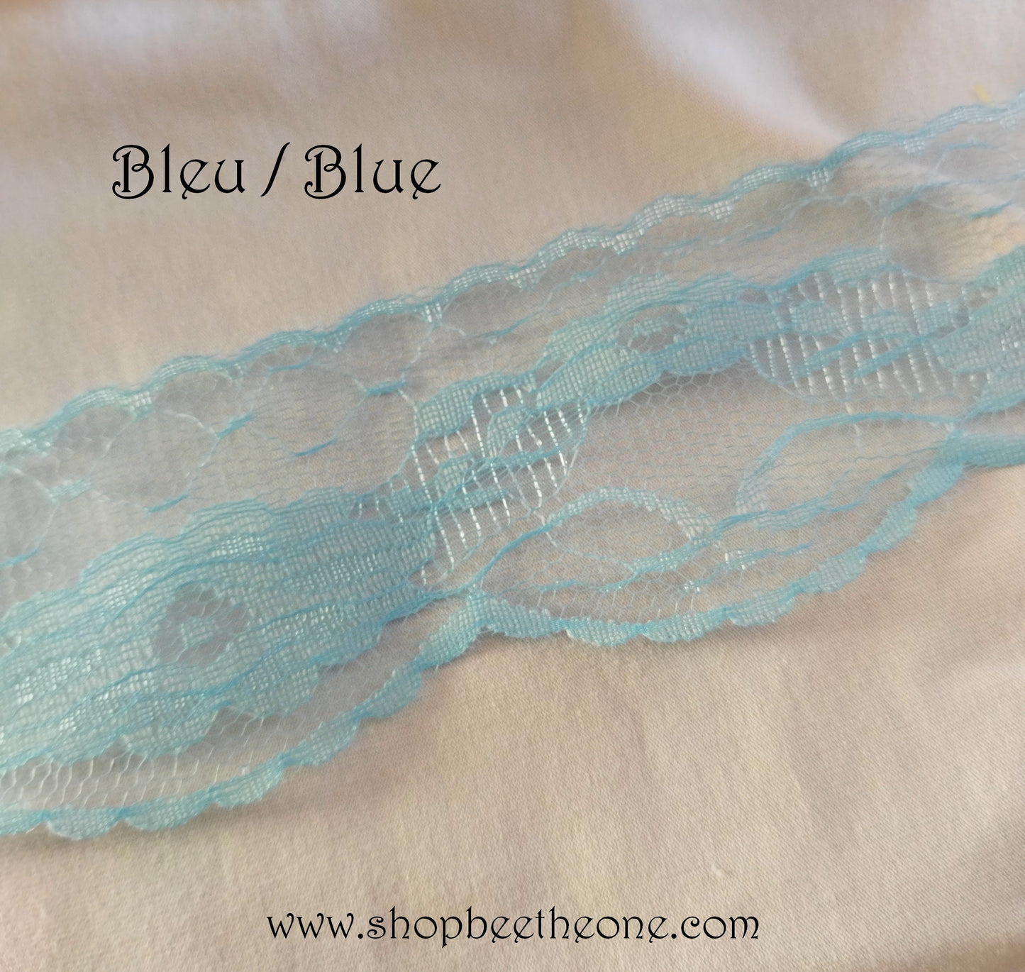 Ruban dentelle en polyester - 57 mm x 1 m - Bleu clair ou rose clair
