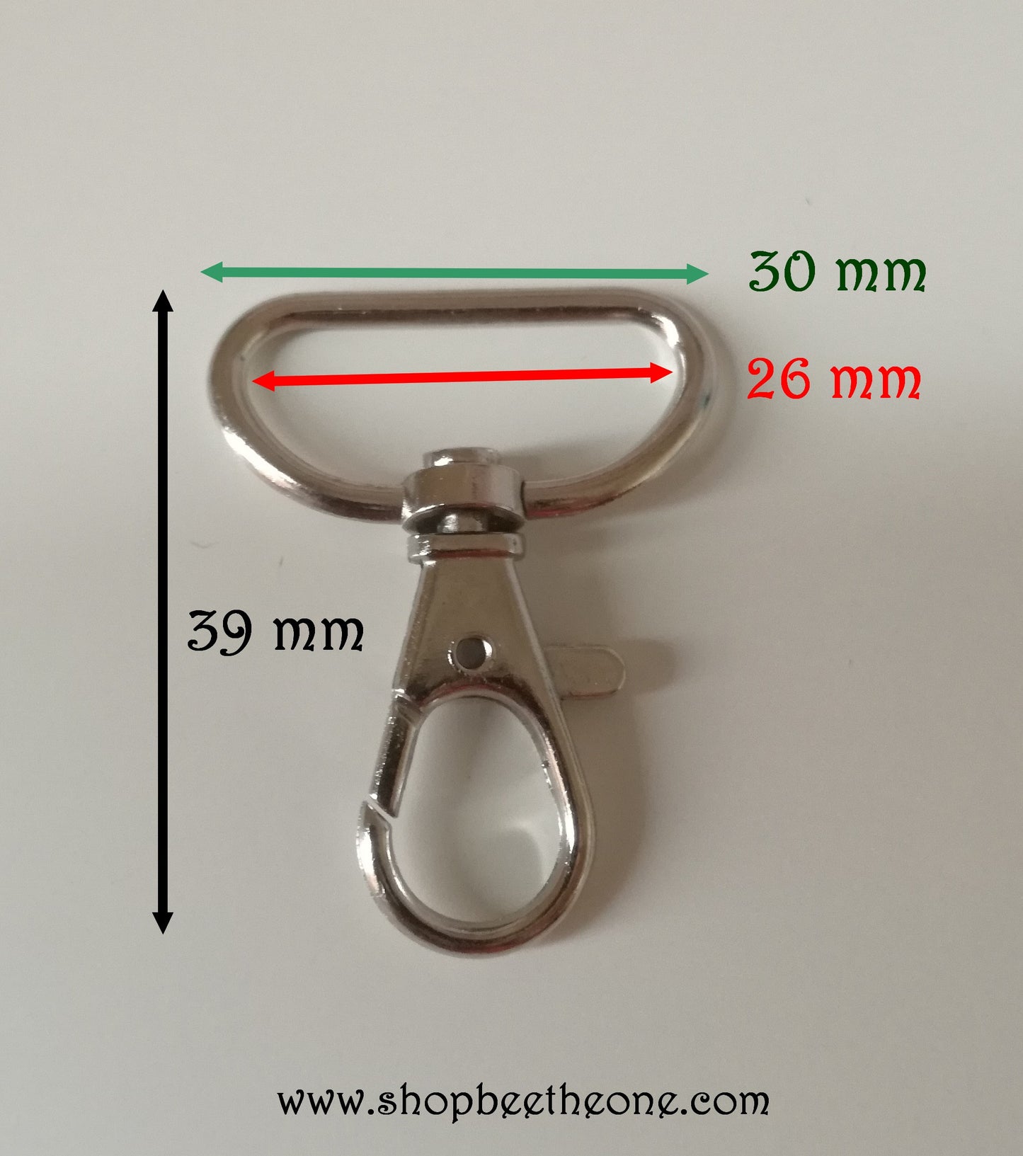 Attache Fermoir mousqueton clip poussoir à pivot rotatif - 26 x 39 mm - pour porte-clé, bandoulière...