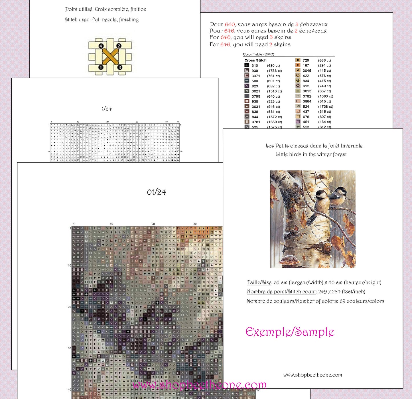 Diagramme grille digitale Broderie au point de croix - "Les Trois chevaux dans la forêt hivernale" - Collection "Dans la forêt"