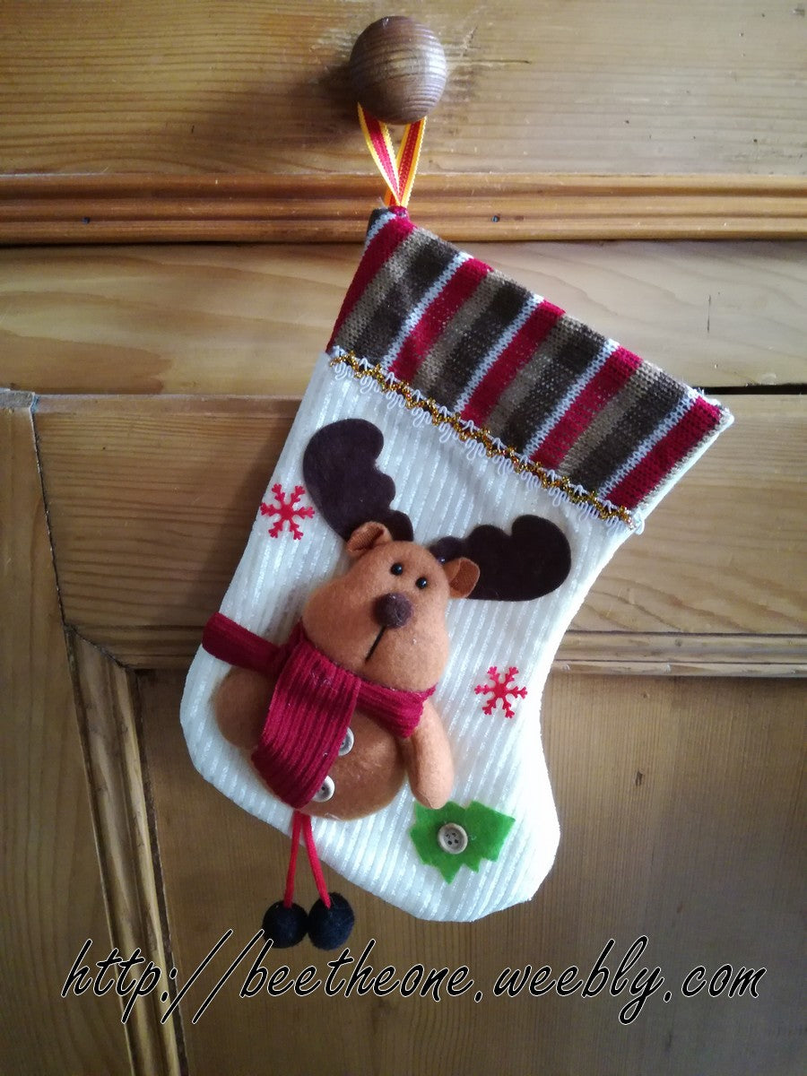 Décoration pour maison Chaussette Bas de Noël en tissu - Renne, Bonhomme de neige ou Père Noël