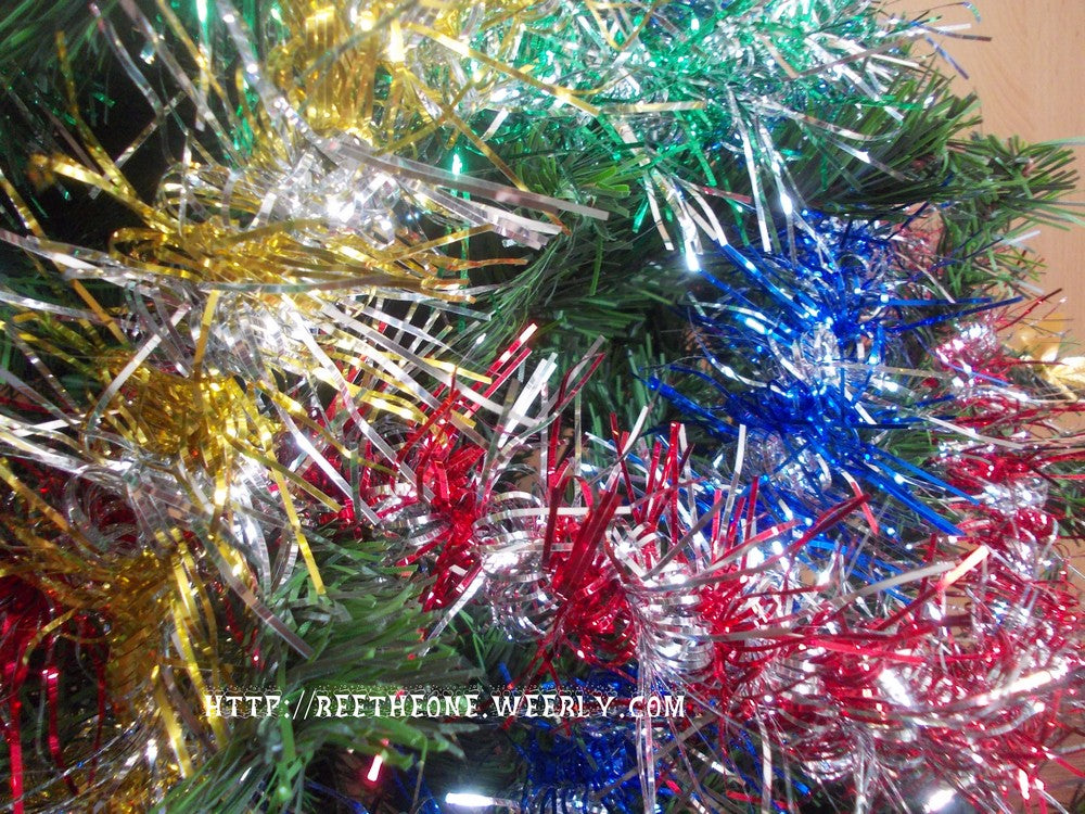 Décoration Ornement pour Sapin de Noël - Guirlande fine bicolore - Bleu, rouge, jaune ou vert