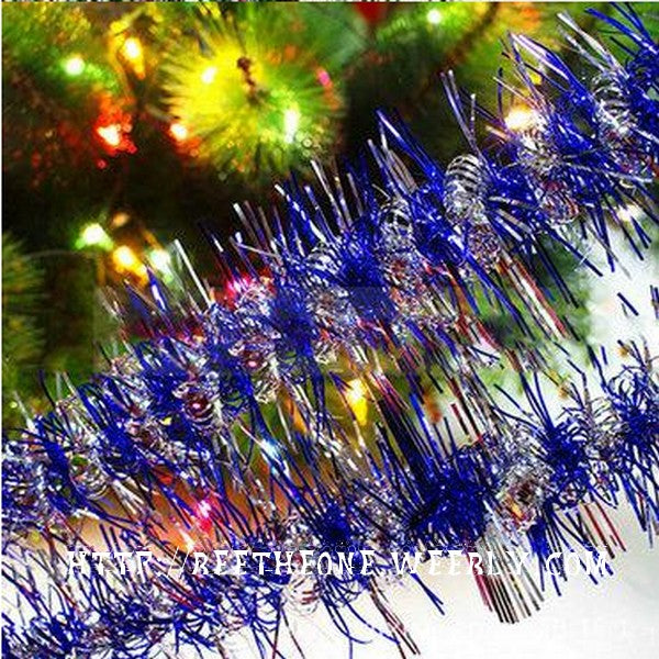 Décoration Ornement pour Sapin de Noël - Guirlande fine bicolore - Bleu, rouge, jaune ou vert