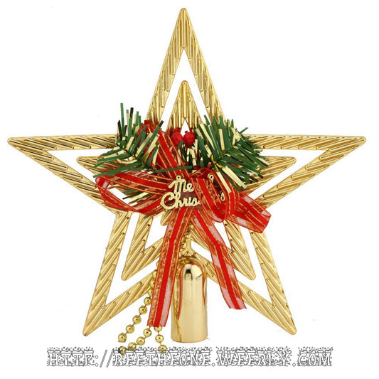 Décoration Ornement Cimier pour haut de Sapin de Noël - Etoile dorée "Merry Christmas"