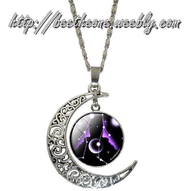 Collier pendentif Lune et Cabochon "Constellation du Zodiaque" - 12 modèles