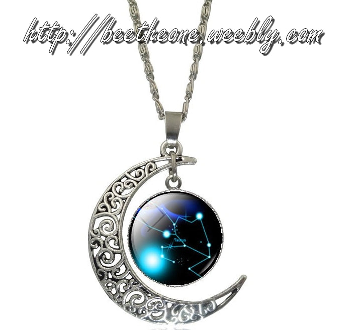 Collier pendentif Lune et Cabochon "Constellation du Zodiaque" - 12 modèles