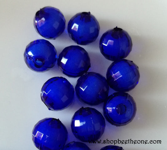 Perles ronde en plastique à facettes - 10 mm - bleu foncé